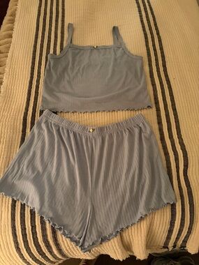 Birdy Grey Light Blue Ribbed Cami & Short Sleep Set